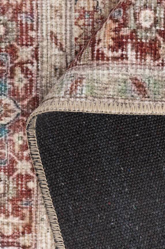 Folk Krem Vintage Etnik Madalyonlu Klasik Desenli Dokuma Tabanlı Şönil Halı AL 599 - 3