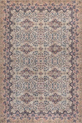 Folk Krem Vintage Klasik Desenli Dokuma Tabanlı Şönil Halı AL 608 - Artloop - Krem Halılar