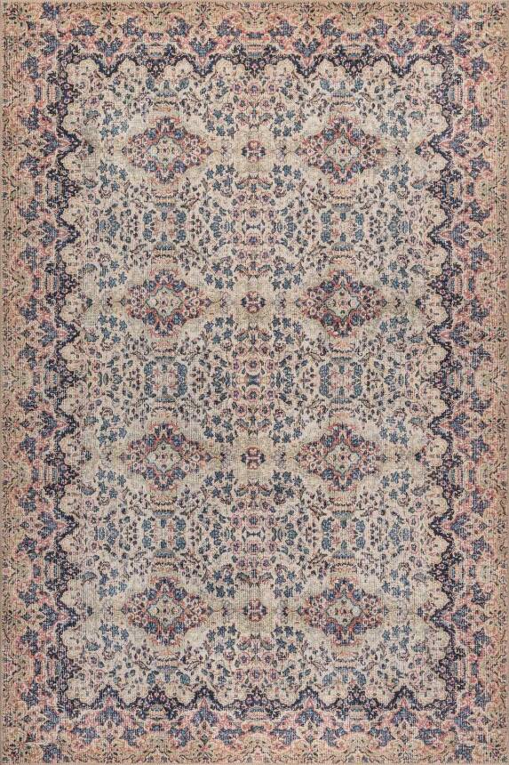 Folk Krem Vintage Klasik Desenli Dokuma Tabanlı Şönil Halı AL 608 - 1