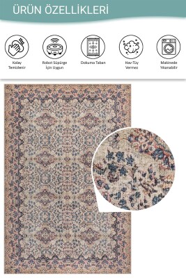 Folk Krem Vintage Klasik Desenli Dokuma Tabanlı Şönil Halı AL 608 - 5