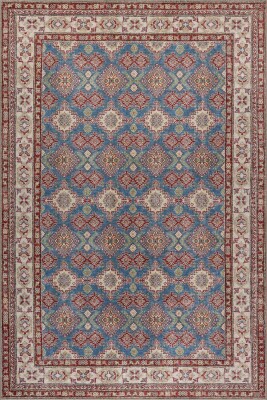 Folk Mavi Kiremit Vintage Etnik Geometrik Desenli Dokuma Tabanlı Şönil Halı AL 610 - Artloop - Mavi Halılar