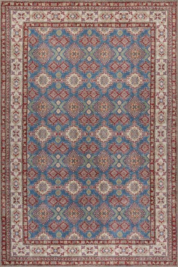 Folk Mavi Kiremit Vintage Etnik Geometrik Desenli Dokuma Tabanlı Şönil Halı AL 610 - 1
