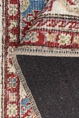 Folk Mavi Kiremit Vintage Etnik Geometrik Desenli Dokuma Tabanlı Şönil Halı AL 610 - 3