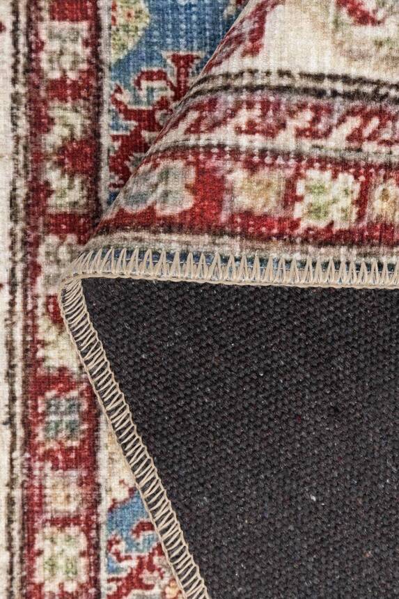 Folk Mavi Kiremit Vintage Etnik Geometrik Desenli Dokuma Tabanlı Şönil Halı AL 610 - 3