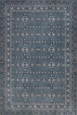 Folk Mavi Minimal Etnik Geometrik Desenli Dokuma Tabanlı Şönil Halı AL 585 - Artloop - Mavi Halılar