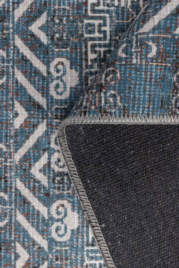 Folk Mavi Minimal Etnik Geometrik Desenli Dokuma Tabanlı Şönil Halı AL 585 - 3