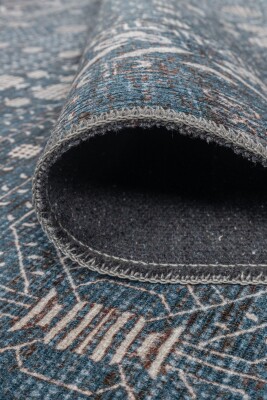 Folk Mavi Minimal Etnik Geometrik Desenli Dokuma Tabanlı Şönil Halı AL 585 - 4