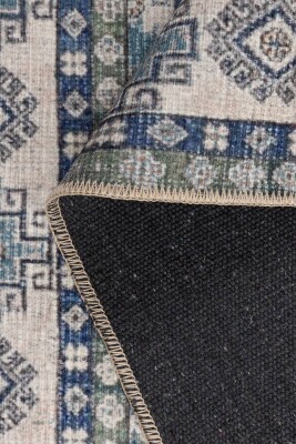 Folk Mavi Vintage Etnik Madalyonlu Klasik Desenli Dokuma Tabanlı Şönil Halı AL 615 - 3