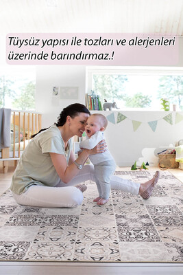 Folk Modern Dokuma Taban Dekoratif Gri Halı BA 26 - 8