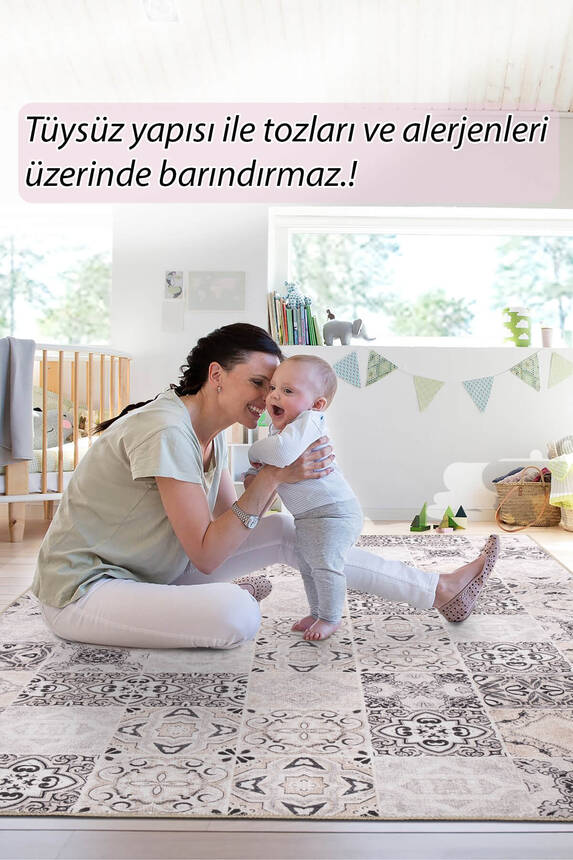 Folk Modern Dokuma Taban Dekoratif Gri Halı BA 26 - 8