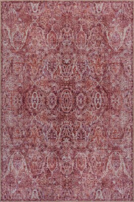 Folk Mürdüm Pembe Vintage Klasik Madalyon Desenli Dokuma Tabanlı Şönil Halı AL 586 - Artloop - Pembe Halılar
