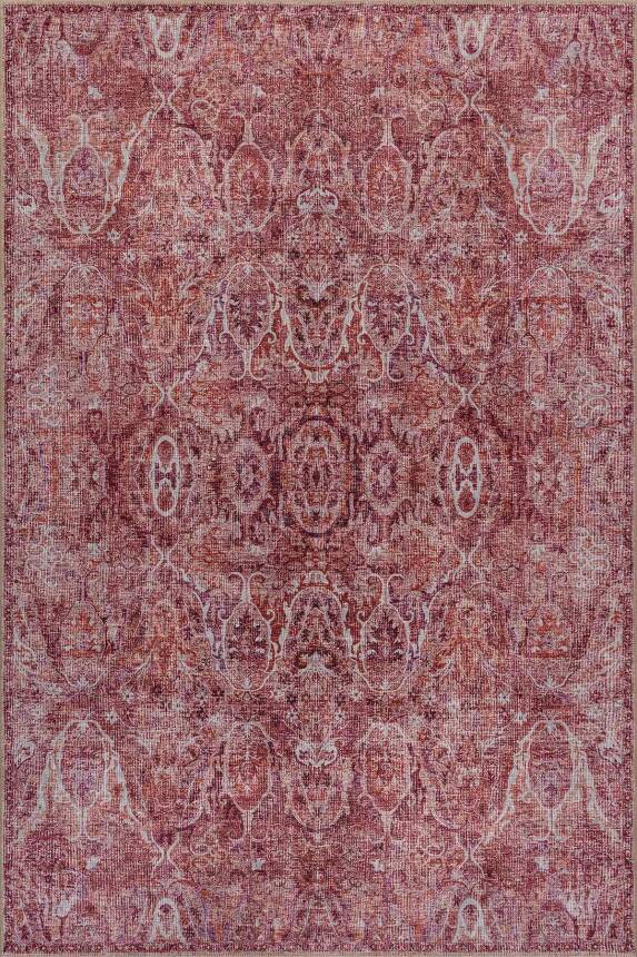 Folk Mürdüm Pembe Vintage Klasik Madalyon Desenli Dokuma Tabanlı Şönil Halı AL 586 - 1