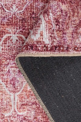 Folk Mürdüm Pembe Vintage Klasik Madalyon Desenli Dokuma Tabanlı Şönil Halı AL 586 - 3