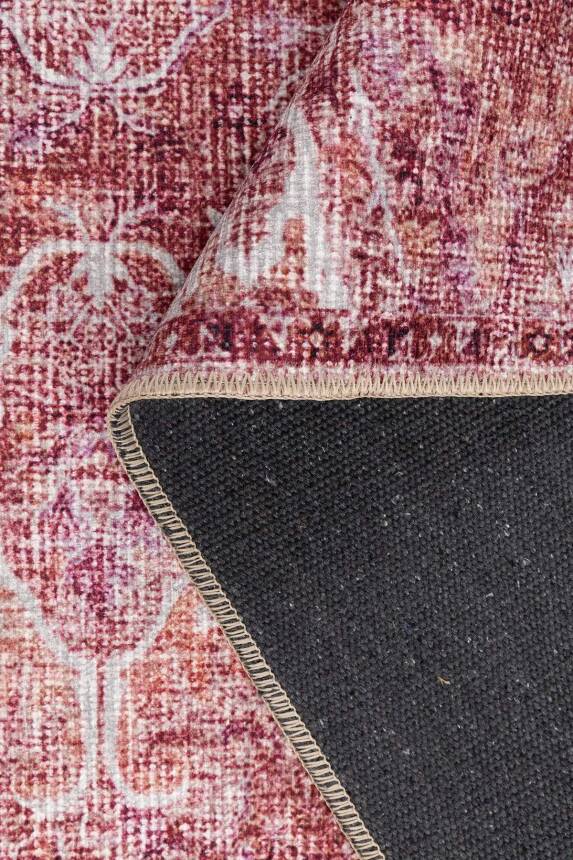 Folk Mürdüm Pembe Vintage Klasik Madalyon Desenli Dokuma Tabanlı Şönil Halı AL 586 - 3
