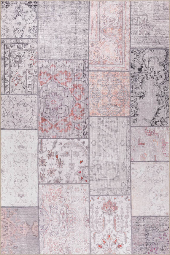 Folk Patchwork Desenli Dokuma Taban Dekoratif Gri Halı BA 13 - 2