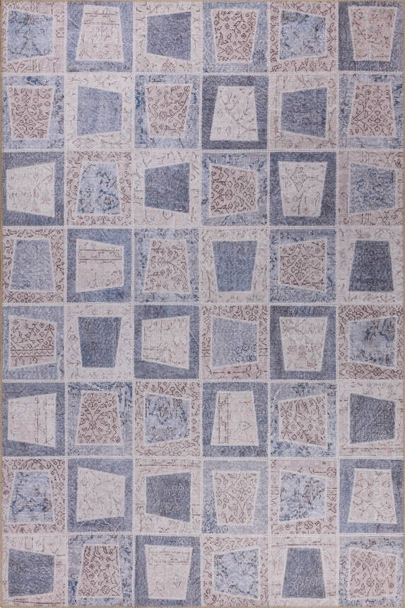 Folk Patchwork Desenli Dokuma Taban Dekoratif Gri Halı BA 32 - 2
