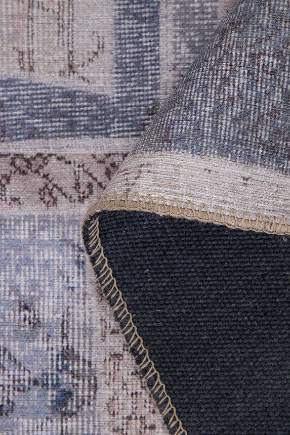 Folk Patchwork Desenli Dokuma Taban Dekoratif Gri Halı BA 32 - 5