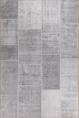 Folk Patchwork Desenli Dokuma Taban Dekoratif Gri Halı BA 36 - 2