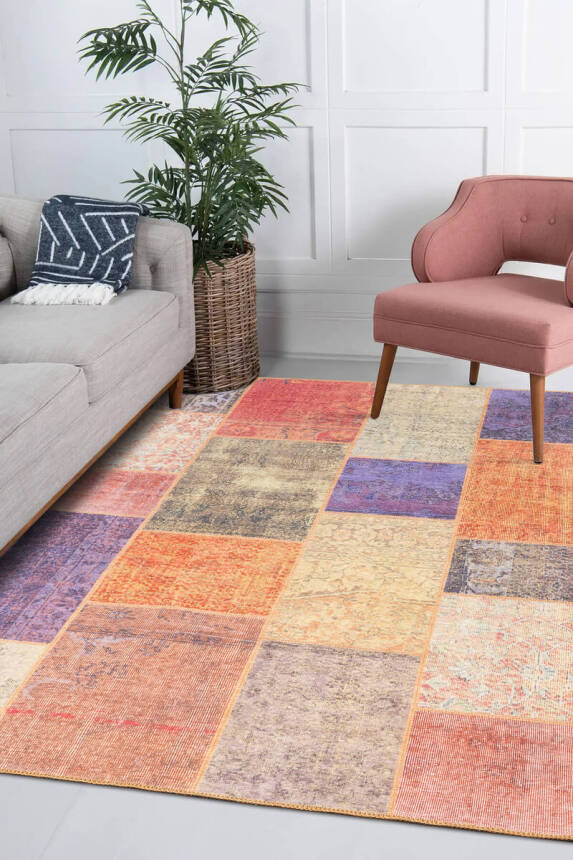 Folk Patchwork Desenli Dokuma Taban Dekoratif Renkli Halı BA 03 - 1