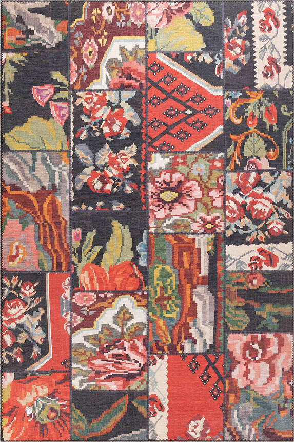 Folk Patchwork Karabağ Desenli Dokuma Taban Dekoratif Renkli Halı BA 10 - 2