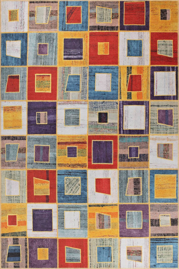 Folk Patchwork Desenli Dokuma Taban Dekoratif Renkli Halı BA 39 - 2