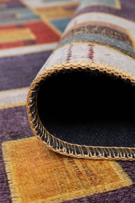 Folk Patchwork Desenli Dokuma Taban Dekoratif Renkli Halı BA 39 - 4