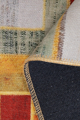 Folk Patchwork Desenli Dokuma Taban Dekoratif Renkli Halı BA 39 - 5