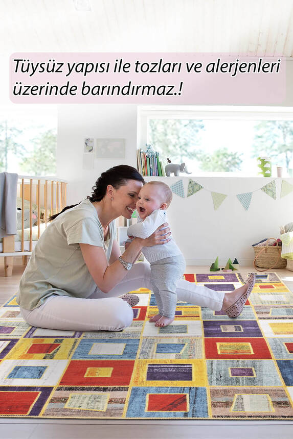 Folk Patchwork Desenli Dokuma Taban Dekoratif Renkli Halı BA 39 - 8