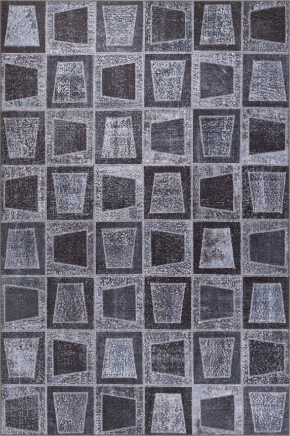 Folk Patchwork Desenli Dokuma Taban Dekoratif Siyah Halı BA 17 - 2