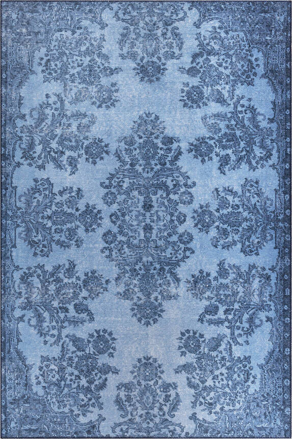 Folk Vintage Desenli Dokuma Taban Dekoratif Mavi Halı BA 04 - 2