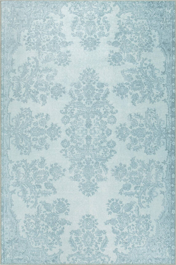 Folk Vintage Desenli Dokuma Taban Dekoratif Buz Mavisi Halı BA 21 - 2