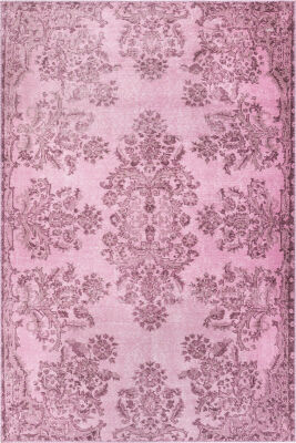 Folk Vintage Desenli Dokuma Taban Dekoratif Pembe Halı BA 02 - 2