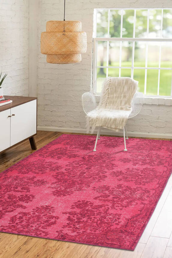 Folk Vintage Desenli Dokuma Taban Dekoratif Pembe Halı BA 38 - 1