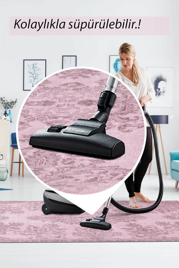 Outlet 140x190 Folk Vintage Desenli Dokuma Taban Dekoratif Pembe Halı BA-02 - 4