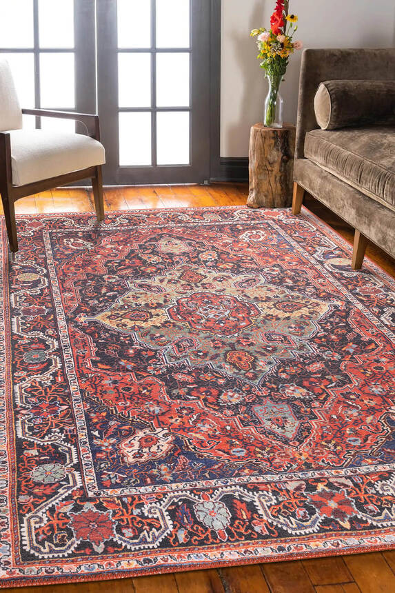 Folk Vintage Desenli Dokuma Taban Dekoratif Renkli Halı BA 07 - 1