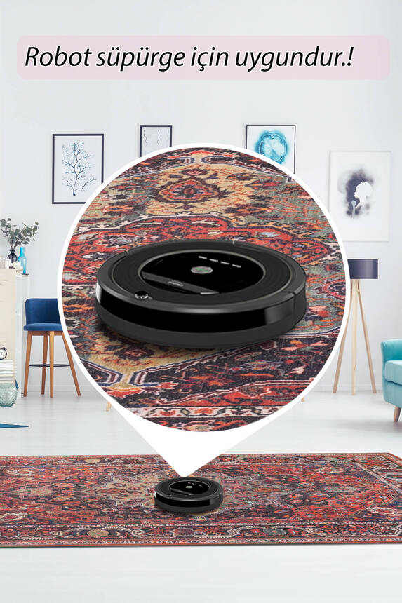 Folk Vintage Desenli Dokuma Taban Dekoratif Renkli Halı BA 07 - 6