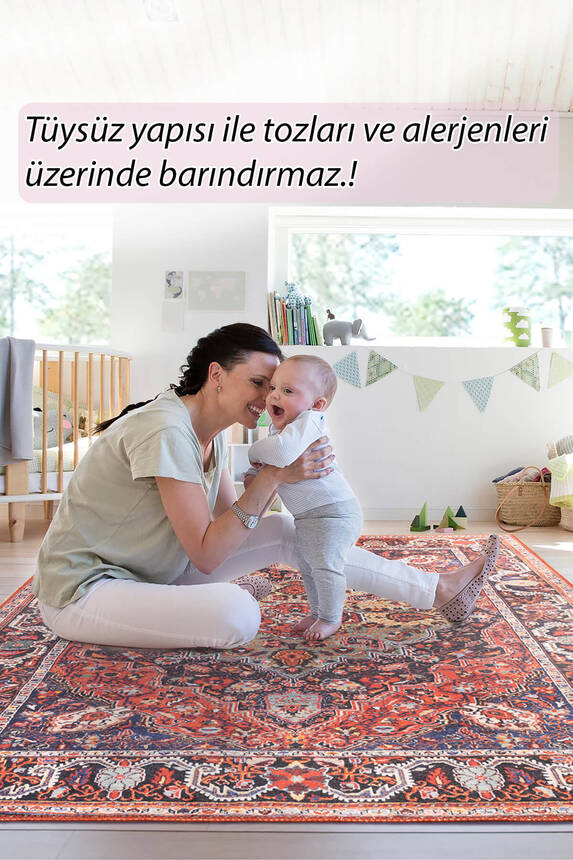 Folk Vintage Desenli Dokuma Taban Dekoratif Renkli Halı BA 07 - 8