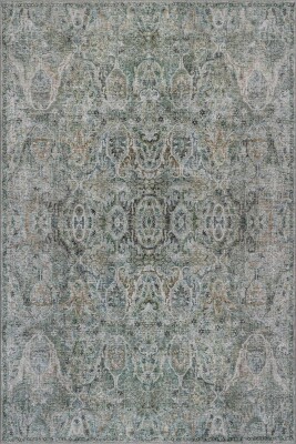 Folk Yeşil Vintage Klasik Madalyon Desenli Dokuma Tabanlı Şönil Halı AL 600 - Artloop - Yeşil Halılar