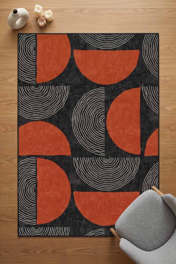 Funk Siyah Kiremit Geometrik Modern Desenli Dokuma Tabanlı Şönil Halı AL 681 - 2