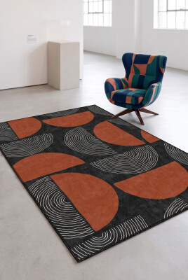 Funk Siyah Kiremit Geometrik Modern Desenli Dokuma Tabanlı Şönil Halı AL 681 - 3