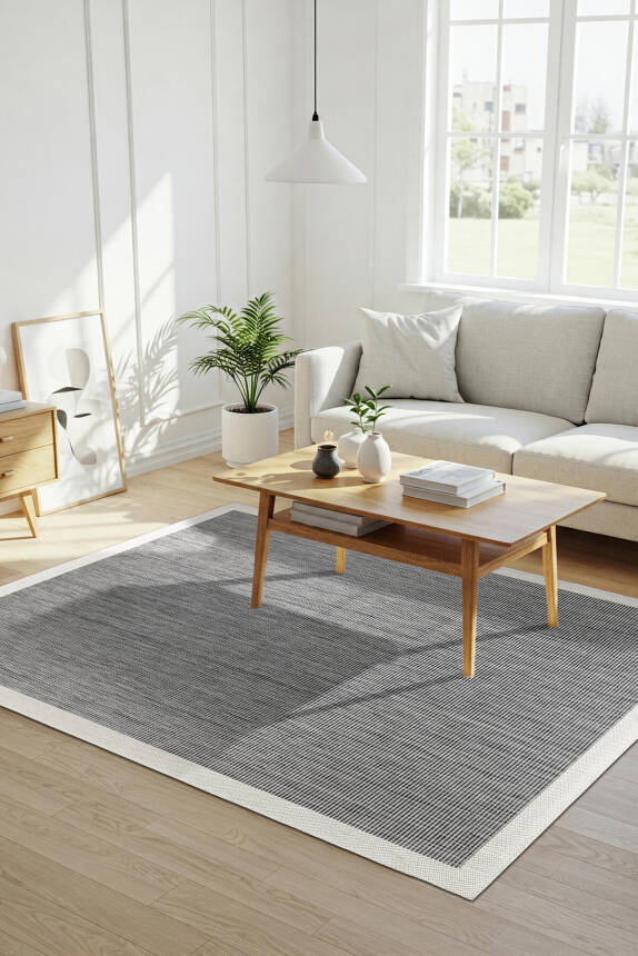 Gri Sisal Dokumalı Yıkanabilir Kaymaz Halı Mutfak Halısı Yolluk Salon Halısı ALS 07 - 1