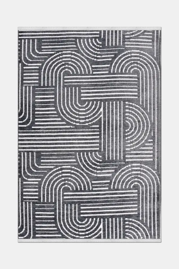 İmge Antrasit Beyaz Kaydırmaz Taban, Robot Süpürgeye Uyumlu Kolay Temizlenebilir Oturma Odası, Koridor Halısı RP 70 - 3