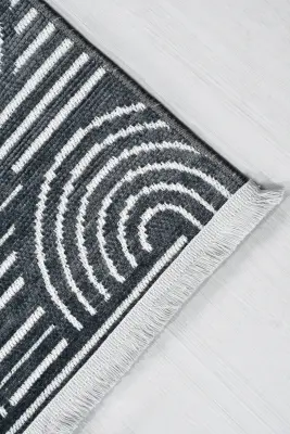 İmge Antrasit Beyaz Kaydırmaz Taban, Robot Süpürgeye Uyumlu Kolay Temizlenebilir Oturma Odası, Koridor Halısı RP 70 - 4