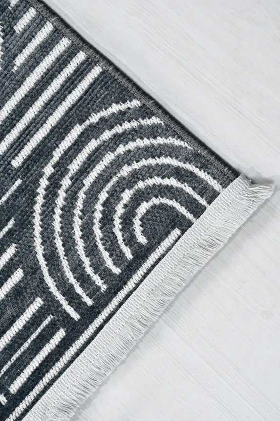 İmge Antrasit Beyaz Kaydırmaz Taban, Robot Süpürgeye Uyumlu Kolay Temizlenebilir Oturma Odası, Koridor Halısı RP 70 - 4