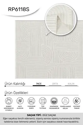 İmge Beyaz Kaydırmaz Taban, Robot Süpürgeye Uyumlu Kolay Temizlenebilir Oturma Odası, Koridor Halısı RP 71 - 1