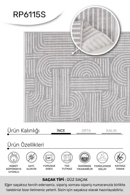 İmge Gri Beyaz Kaydırmaz Taban, Robot Süpürgeye Uyumlu Kolay Temizlenebilir Oturma Odası, Koridor Halısı RP 69 - 2