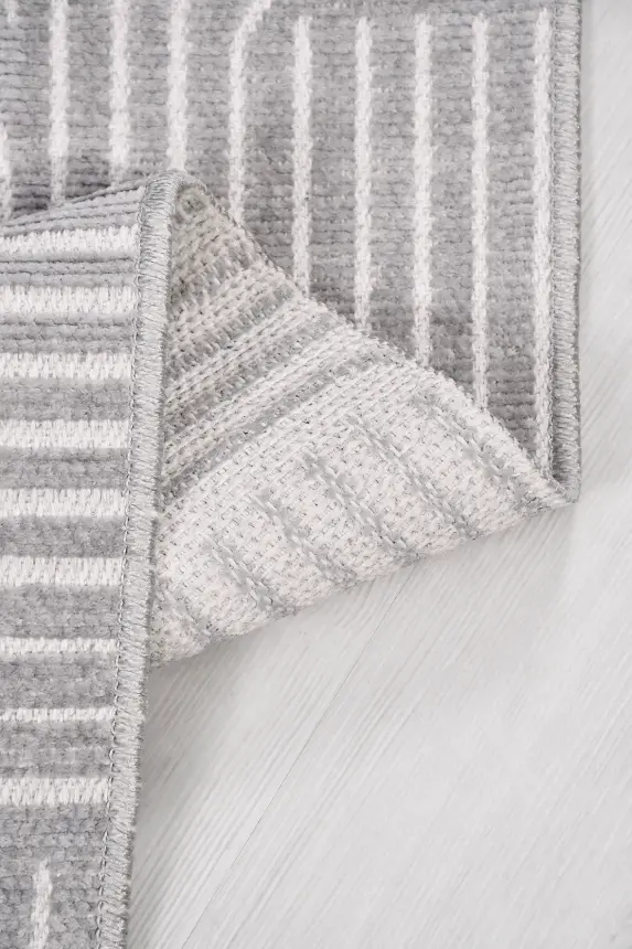 İmge Gri Beyaz Kaydırmaz Taban, Robot Süpürgeye Uyumlu Kolay Temizlenebilir Oturma Odası, Koridor Halısı RP 69 - 8