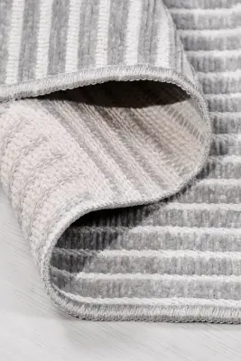 İmge Gri/Beyaz Kaydırmaz Taban, Robot Süpürgeye Uyumlu Kolay Temizlenebilir Oturma Odası, Koridor Halısı RP 69 - 4