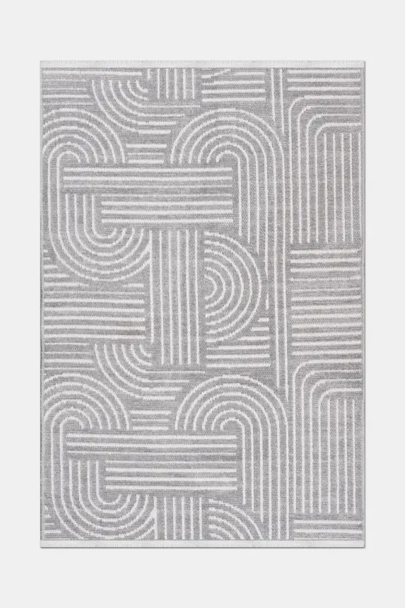 İmge Gri/Beyaz Kaydırmaz Taban, Robot Süpürgeye Uyumlu Kolay Temizlenebilir Oturma Odası, Koridor Halısı RP 69 - 5