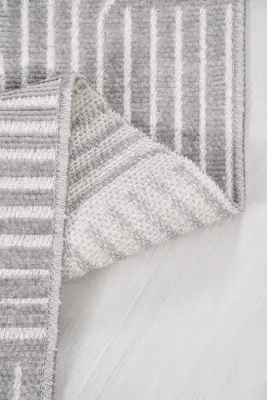 İmge Gri/Beyaz Kaydırmaz Taban, Robot Süpürgeye Uyumlu Kolay Temizlenebilir Oturma Odası, Koridor Halısı RP 69 - 8